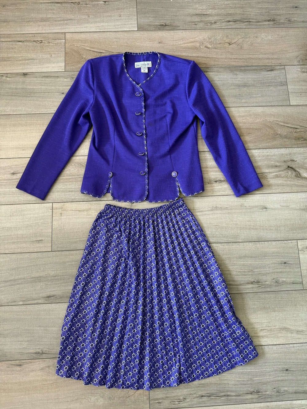 Vintage Pablo Collection Purple Pleated Skirt & Blazer Set